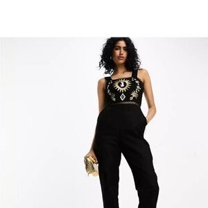 Never Fully Dressed Embroidered Leopard Jumpsuit In Black